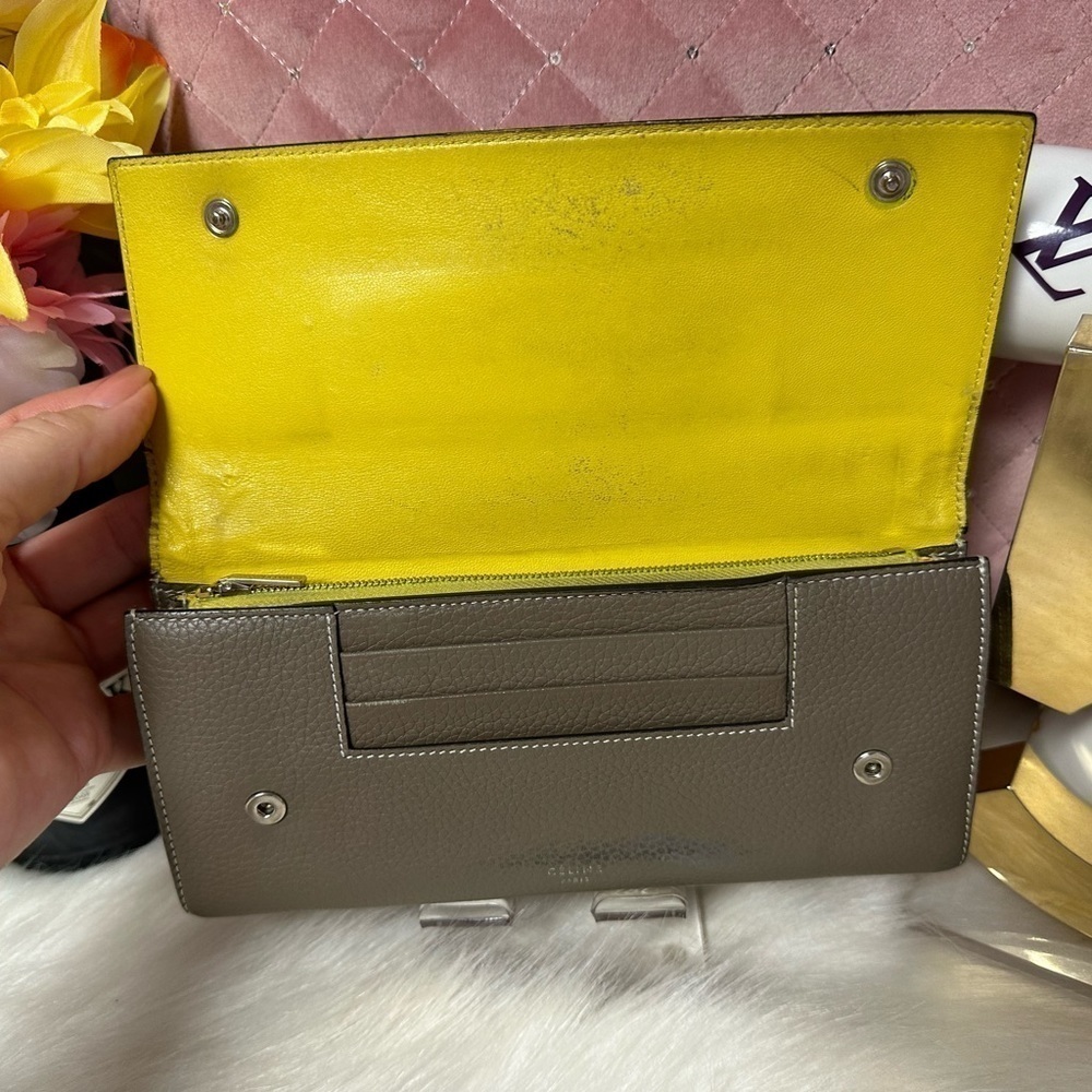 AUTHENTIC CELINE LARGE FLAP MULTIFUNCTION WALLET GRAY CALFSKIN LEATHER ITALY - Picture 9 of 13